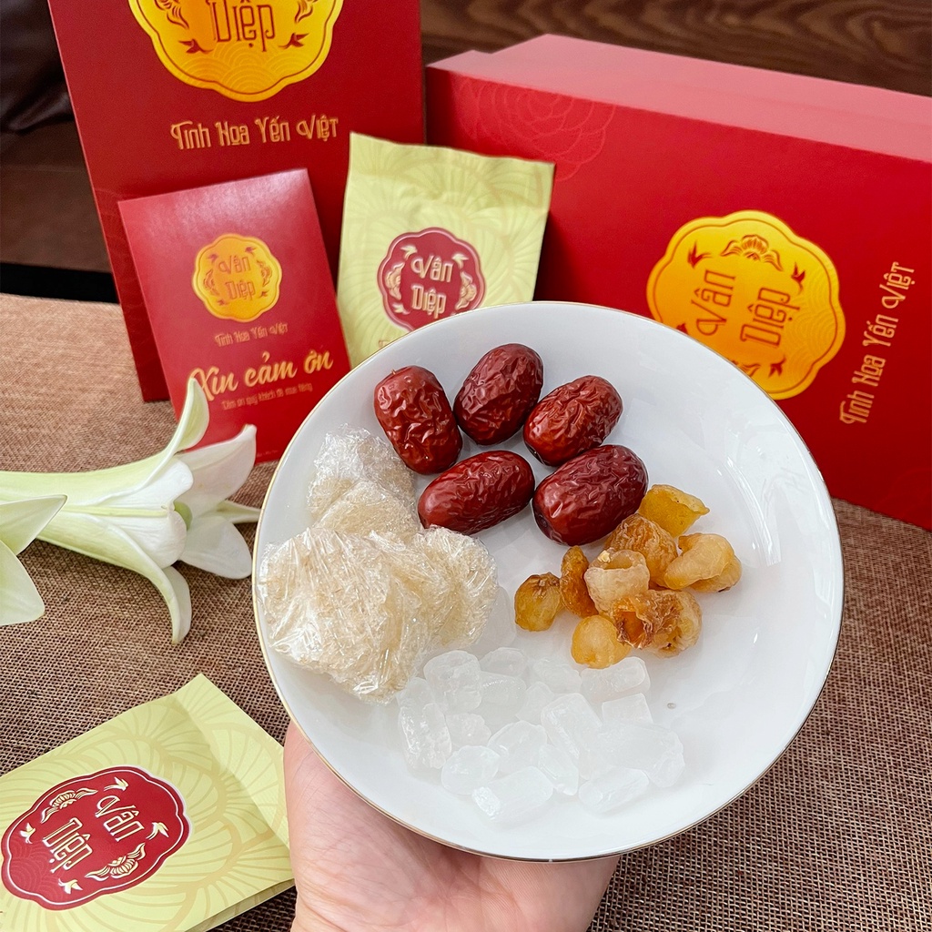Set 20 gói Yến Vân Diệp yến chưng long nhãn táo đỏ kỉ tử hạt chia - yến nguyên chất không pha tạp
