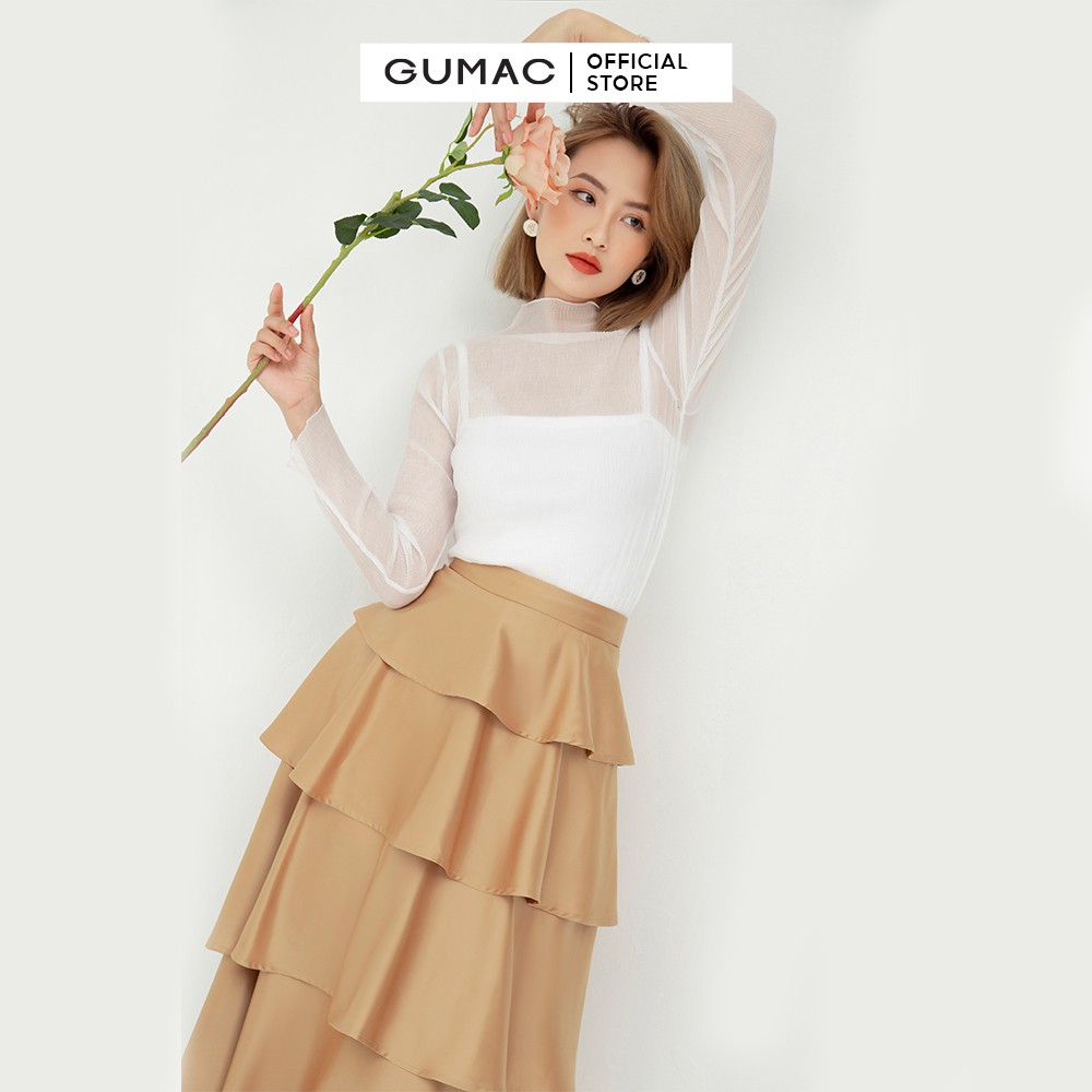 [Mã WABRGM11 giảm 10% đơn 250K] Chân váy nữ xếp tầng GUMAC phong cách tiểu thư màu nâu VB598 | BigBuy360 - bigbuy360.vn