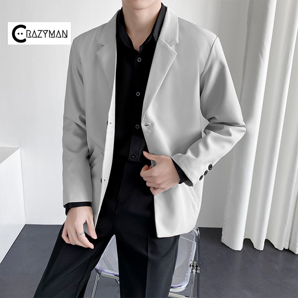 Áo blazer nam form rộng, Áo khoác blazer nam 4 màu đen trắng xám be phong cách Hàn Quốc | BigBuy360 - bigbuy360.vn