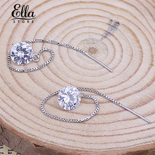 Ellastore lady Cubic Zirconia Silver Plated Dangle Long Chain Line Earrings