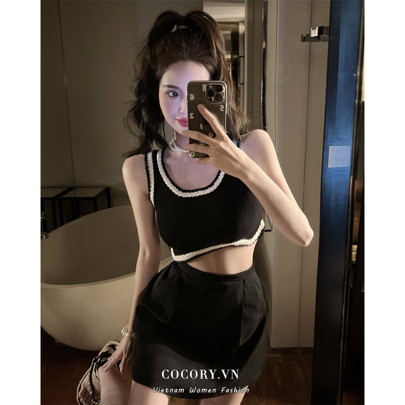 Cocory vn Set Áo hai dây Thêu Hoa + Chân Váy Chữ A Thời Trang Nữ Tính