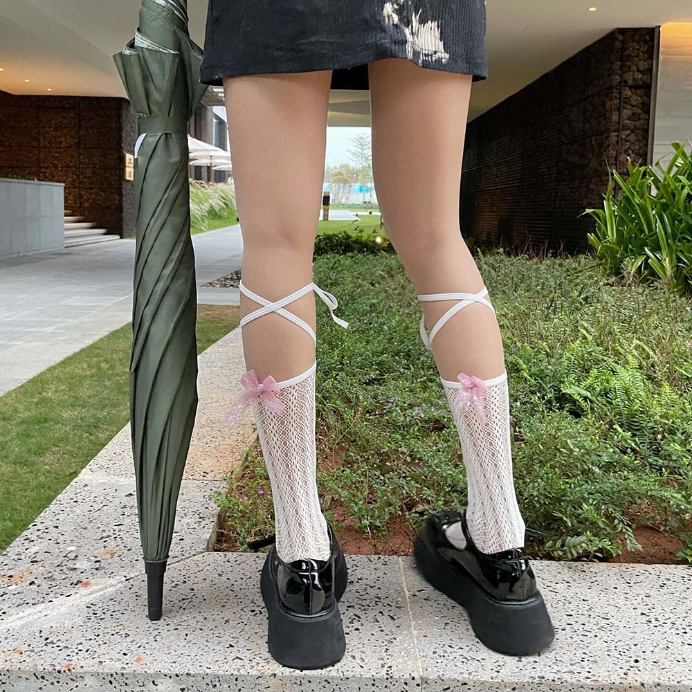 Vớ Lưới Cột Dây Lolita Cổ Cao Co Giãn Quyến Rũ Thời Trang Phong Cách Hàn Quốc Cho Nữ