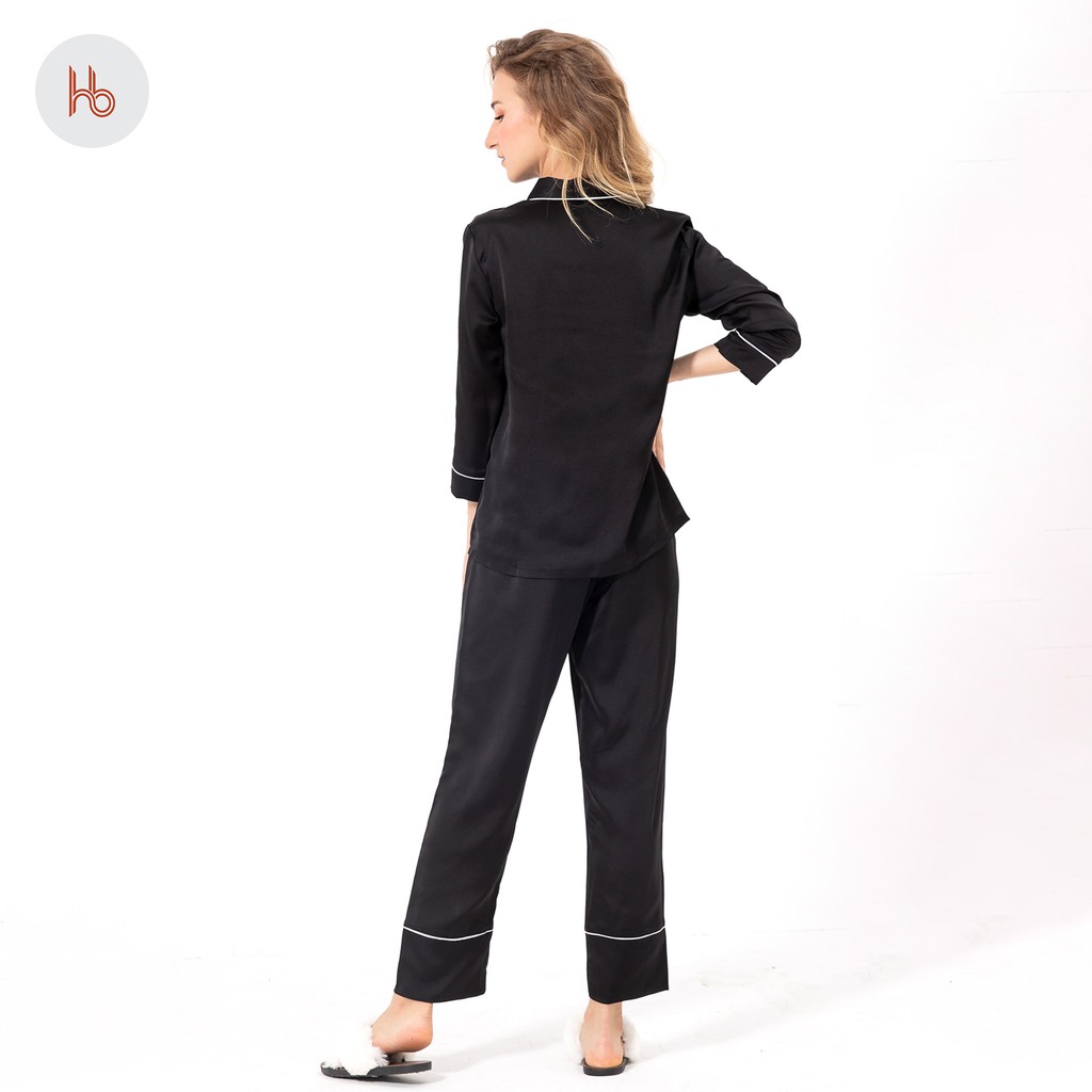 Set đồ bộ dài tay dài mặc nhà cổ vest Hibi HB108 - Quần có túi