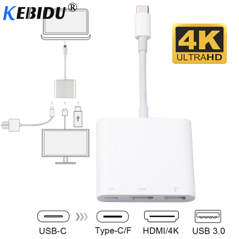 USB C to HDMI + Type C Charging Port + USB 3.0 Hub Converter Adapter