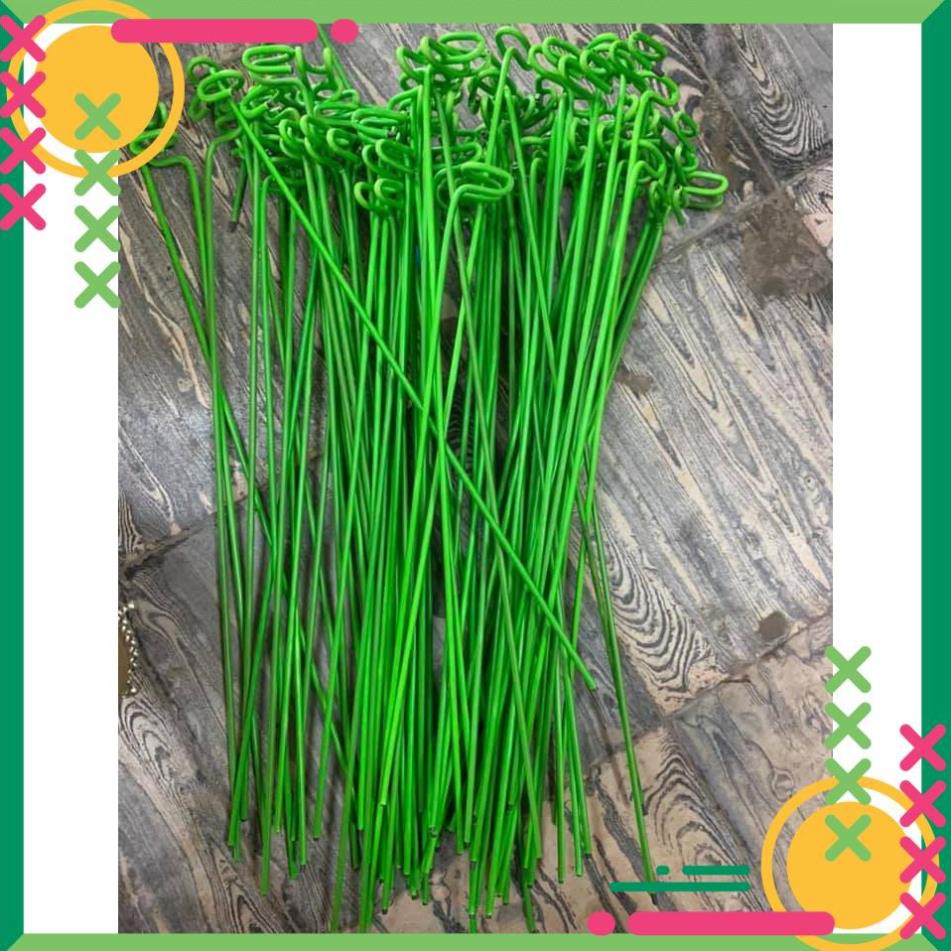 Combo 1kg Que kẹp chậu giữ lan - nẹp chậu - ghim chậu loại chưa uốn độ dài 28-30cm (bọc nhựa xanh nõn chuối)