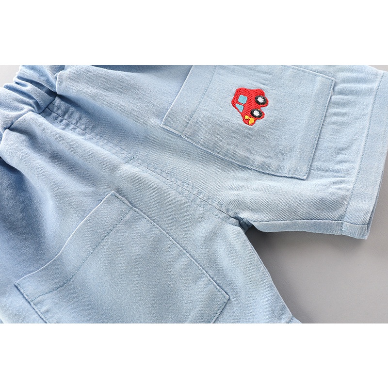 Set Đồ 2 Món Gồm Áo Thun cotton Tay Ngắn Cổ Bẻ Kẻ Sọc Hoạt Hình + Quần jeans Dành Cho Bé Trai 0-4 Tuổi