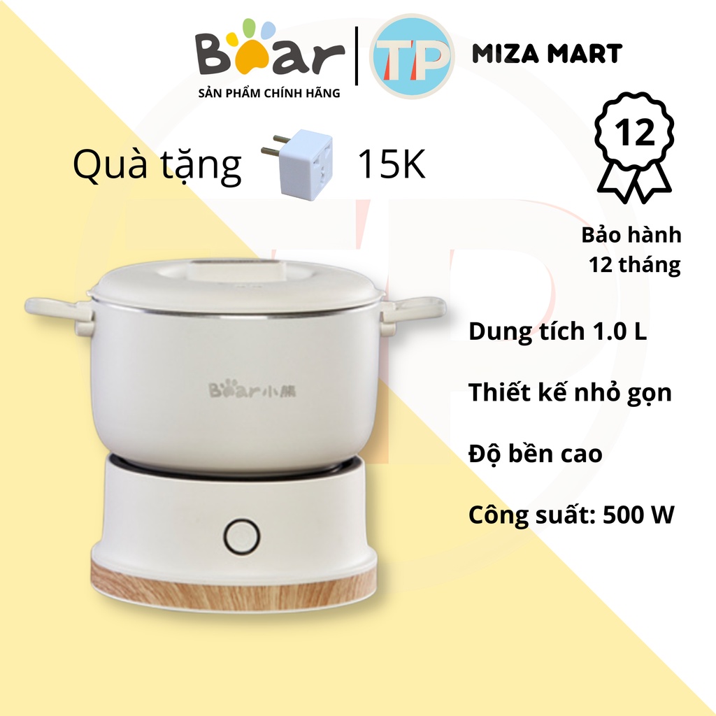 Nồi điện đa năng Bear DRG-C10D1, dung tích 1L, dùng để nấu lẩu,chiên, xào, luộc, tiện lợi mang đi du lịch