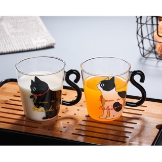( Sẵn) Cốc thủy tinh Mèo dễ thương, thủy tinh chịu nhiệt