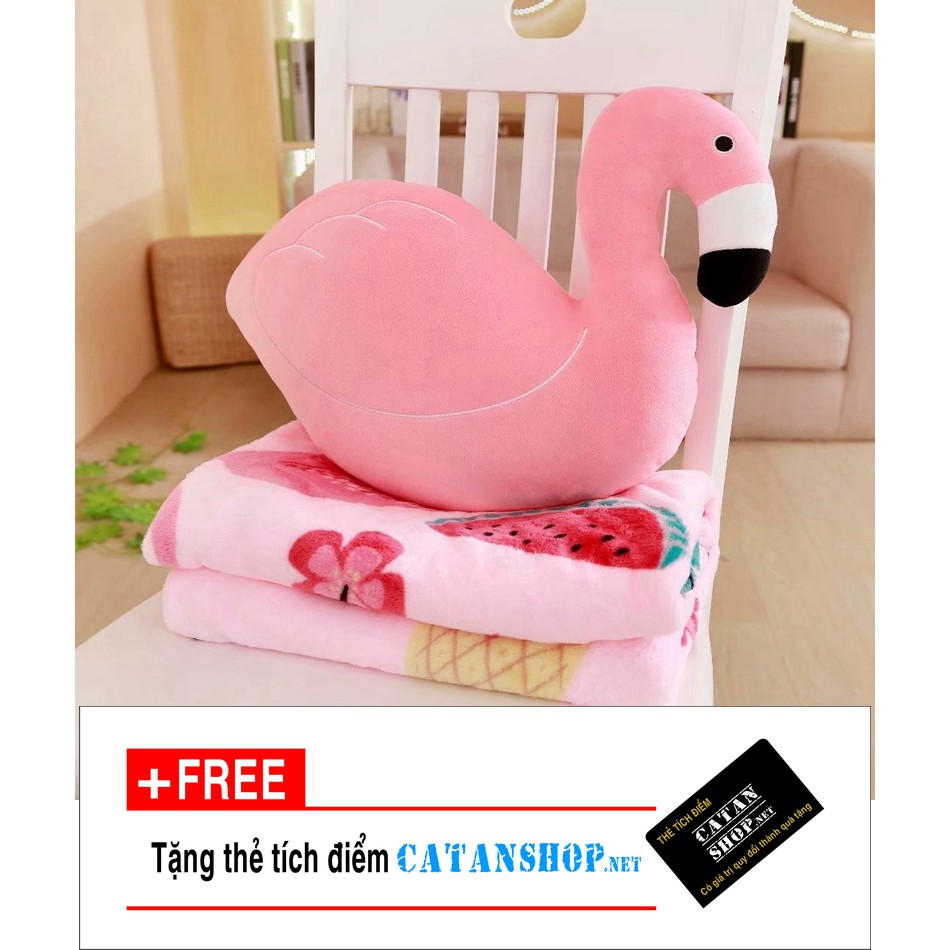 Gối mền hồng hạc Flamingo gấu bông kèm mền, nỉ nhung cực mịn, chăn gối văn phòng, quà tặng…..GD116-GMHonghac