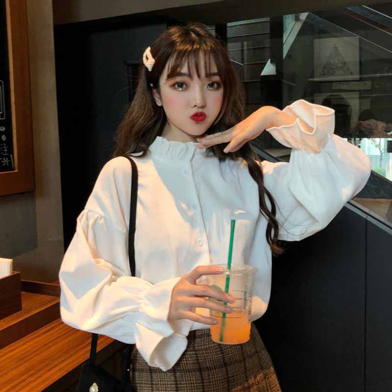 sơ mi ulzzang áo sơ mi nữ đẹp sơ mi trắng tay bồng bánh bèo áo kiểu dáng rộng Hàn Quốc