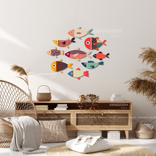 Bộ tranh gỗ Cá decor dán tường trang trí phòng khách, phòng ngủ, tranh cá treo tường gắn sẵn băng dính 3M