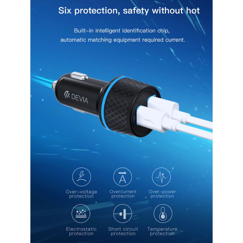 Sạc trên xe hơi Devia Extreme hỗ trợ sạc nhanh PD + QC (42,5W) - Hàng chính hãng