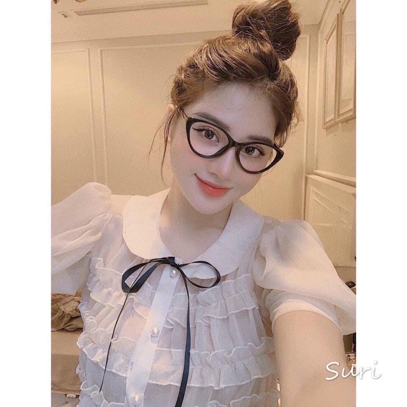 [Mã WASKT410K giảm 10K đơn 50K] Áo sơ mi bèo cổ sen nơ đen cộc tay | BigBuy360 - bigbuy360.vn