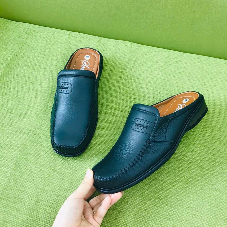 [shop giay minh thu] Dép nam bít mũi, da bò nguyên tấm 3cm MT80