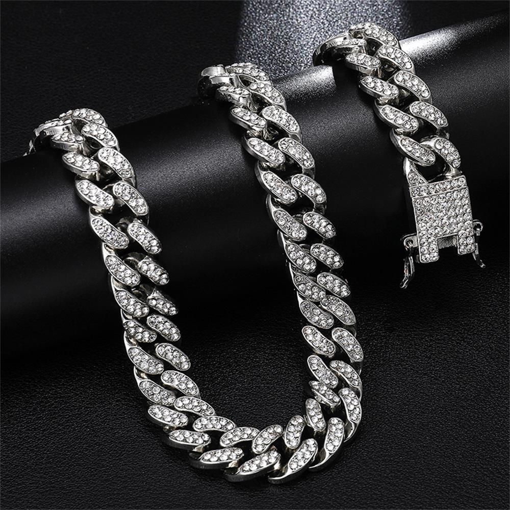 Dây chuyền bản rộng 12mm đính đá nhân tạo sang trọng dành cho nam và nữ