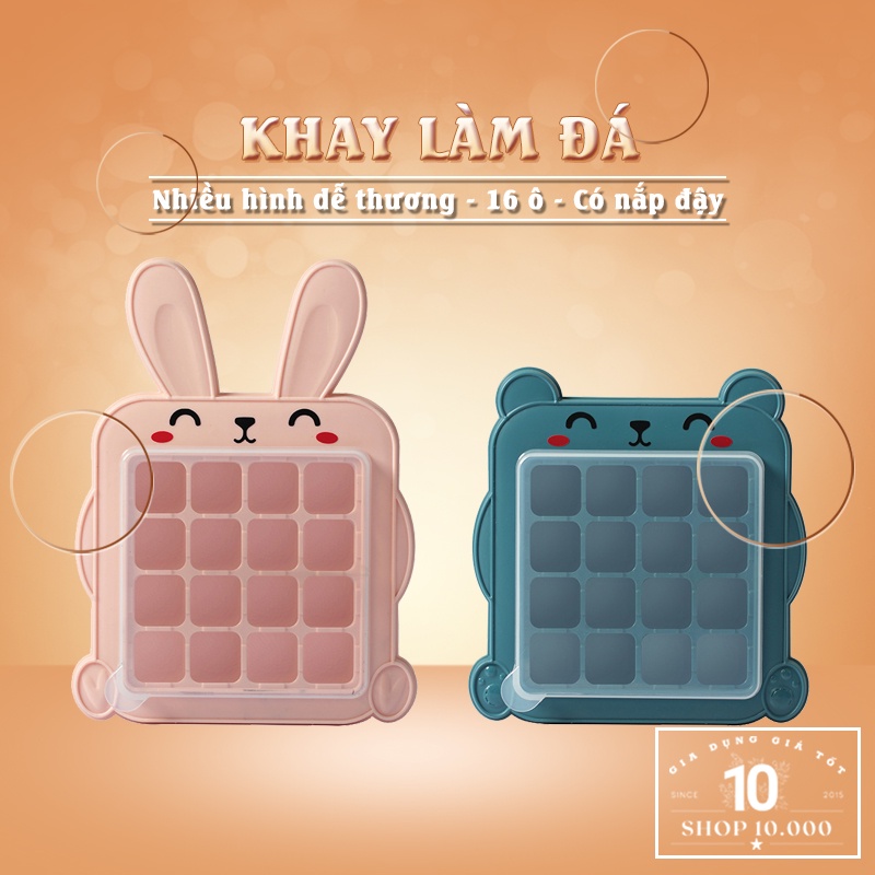 Khay làm đá, làm thạch rau câu 16 ngăn có nắp đậy hình dáng dễ thương