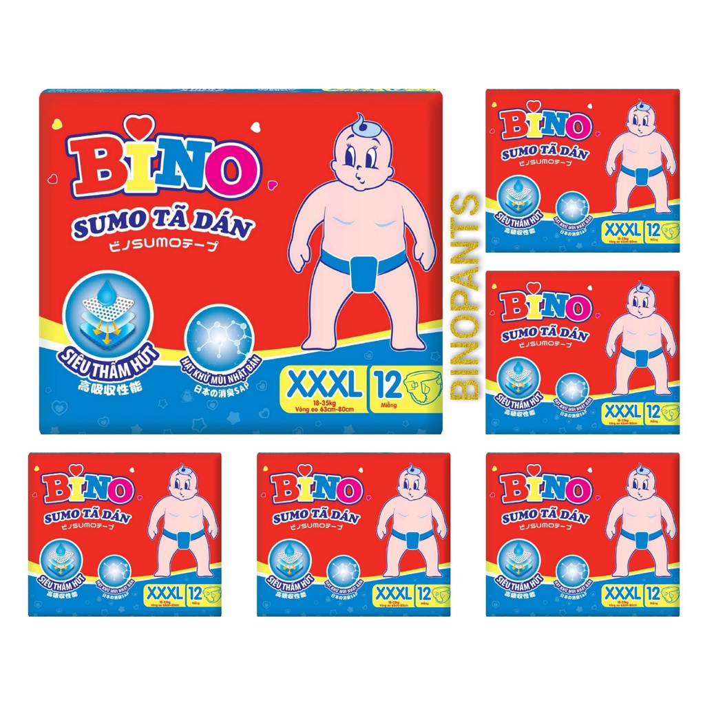 Combo 6 Gói Tã Dán Bino Siêu Đại XXXL12 ( 18 -35kg )