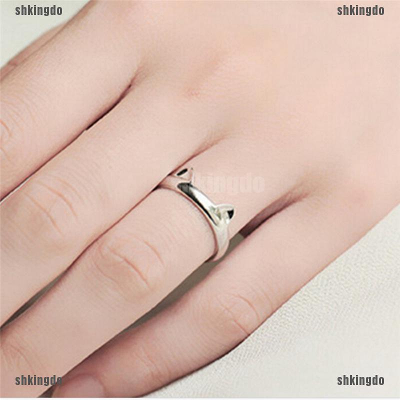 THINH Nhẫn Mạ Bạc Hình Tai Mèo Dễ Thương