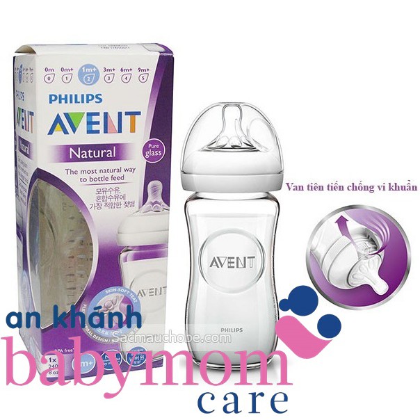 [Mã MKBC25 giảm 80K đơn 1Tr] Bình sữa thủy tinh Philips Aven 240 ml