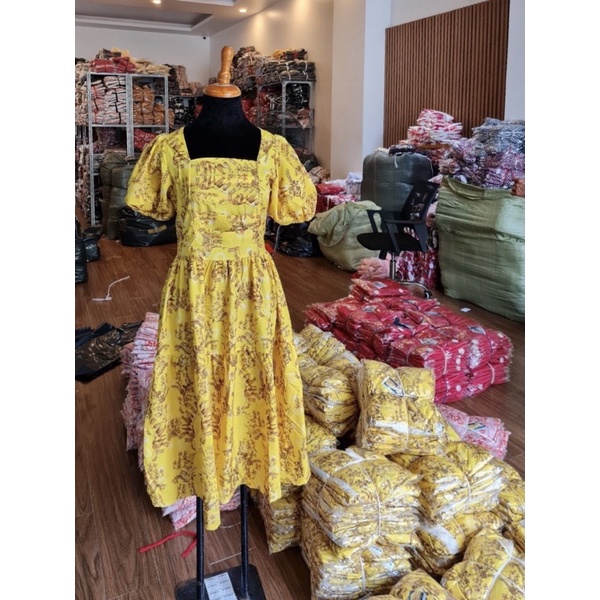 Đầm Hoa Tiểu Thư Tay Phồng Voan Lụa 2 Lớp