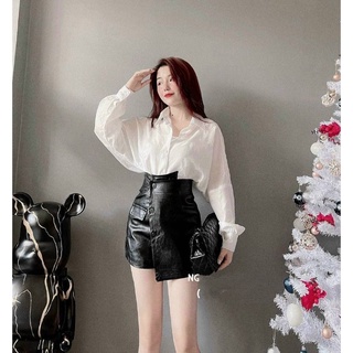 Quần váy da kiểu đắp chéo