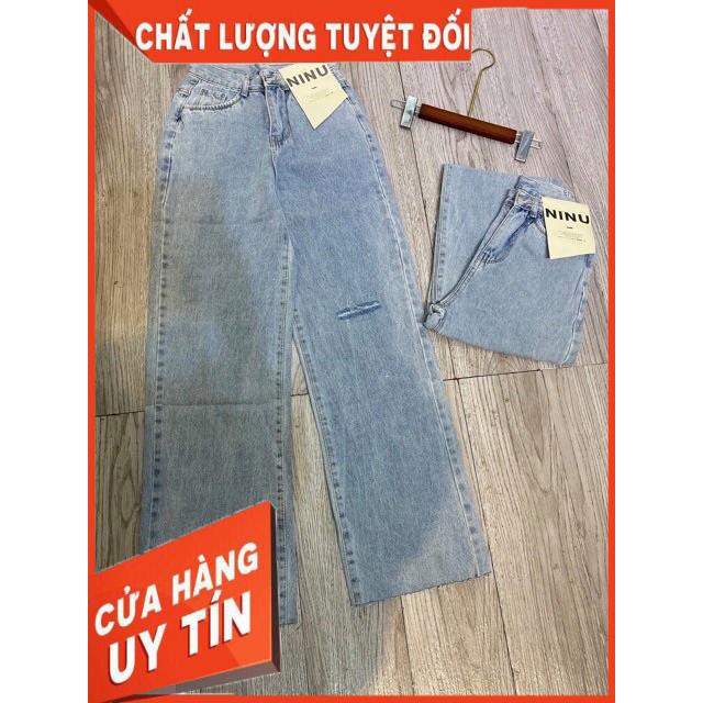 Quần jeans ống rộng cắt gối- hình thật mẫu mặc | WebRaoVat - webraovat.net.vn