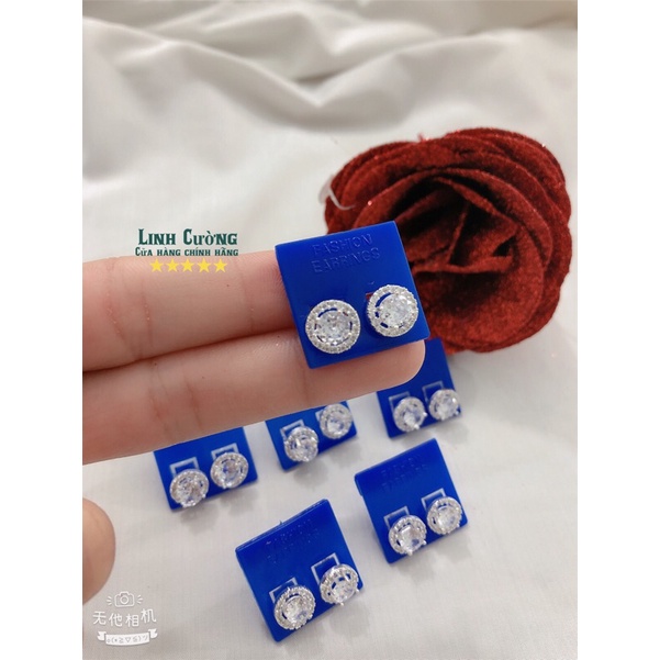 BÔNG TAI NỮ BẠC TA - NỤ ĐÁ TRÒN HÀNG DÀY DẶN