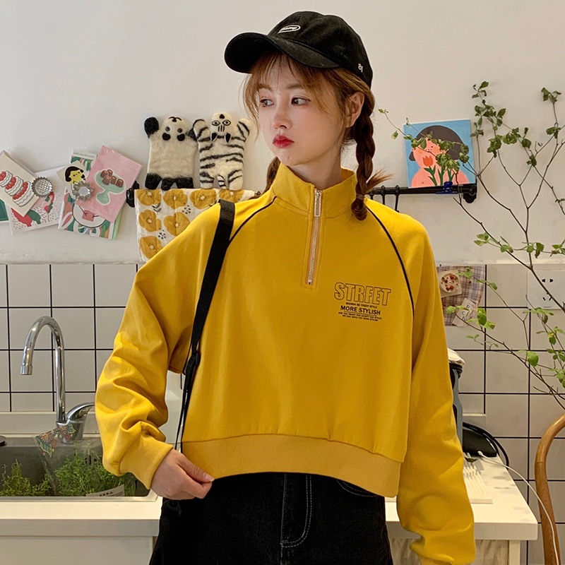 Áo Nỉ Nữ Dài Tay Cổ Đứng Thời Trang Hàn