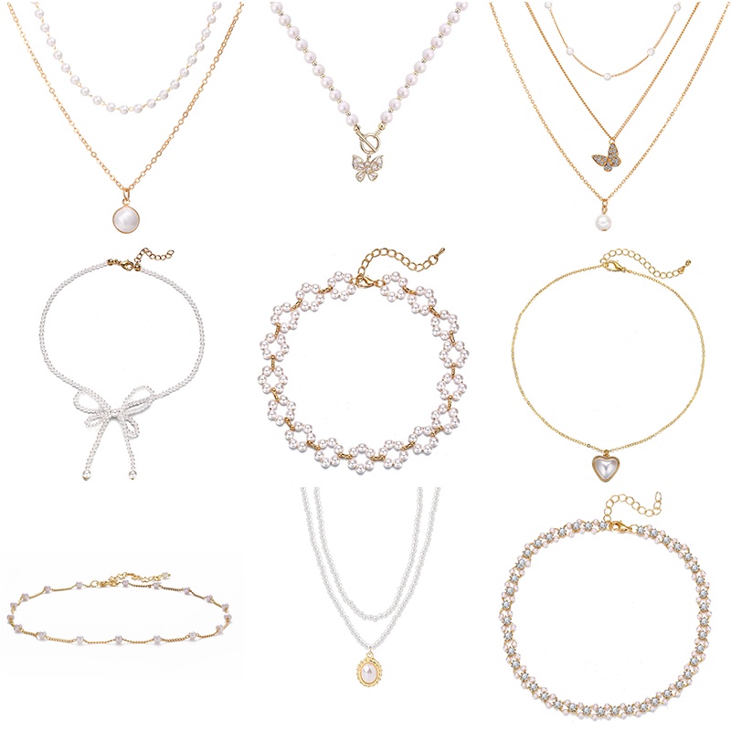 IF ME Vòng Cổ Hợp Kim Hình Bướm Đính Ngọc Trai Xinh Xắn Dành Cho Nữ