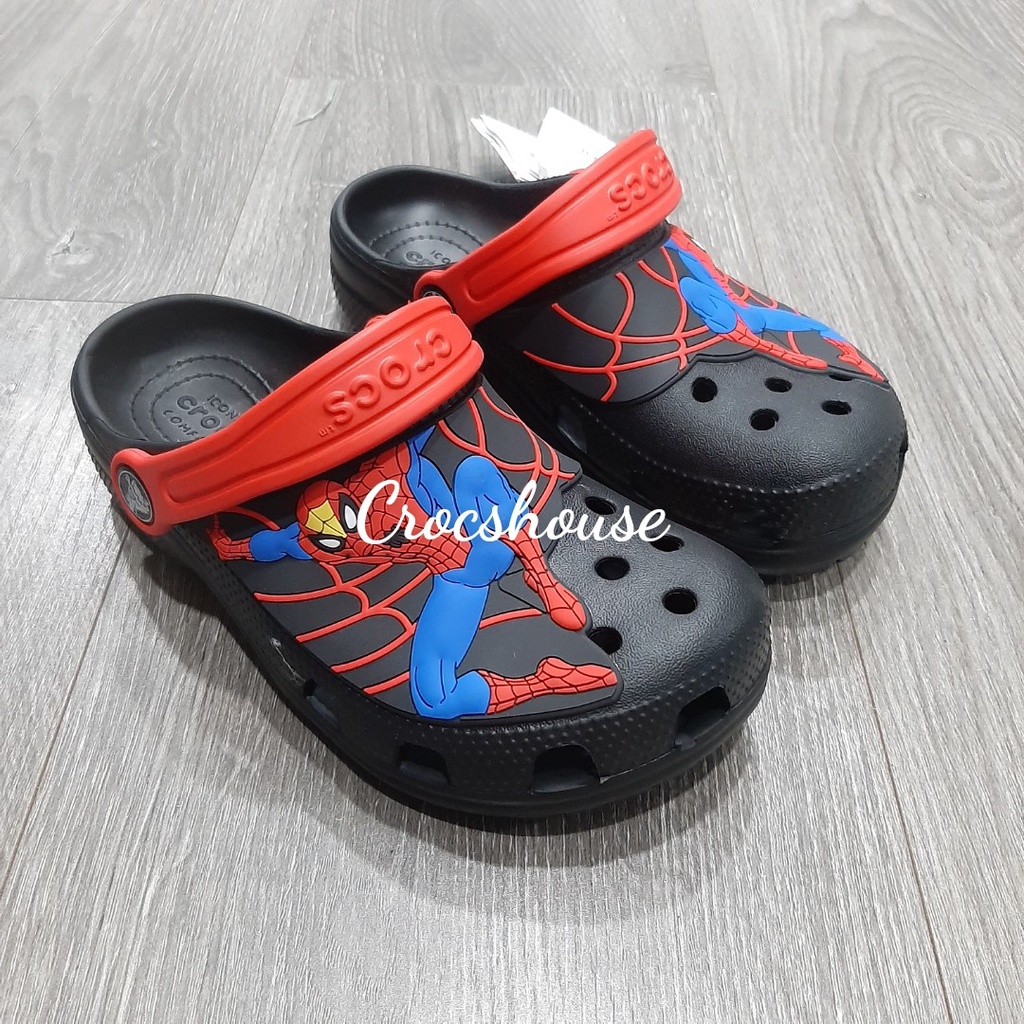 Dép sục crocs bé trai spiderman cao cấp, dép crocs trẻ em tặng kèm jibbitz, sục người nhện - crocs house