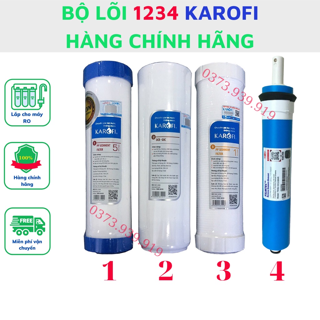 Lõi lọc nước 1234 Karofi chính hãng lắp cho máy lọc nước Karofi cam kết hàng sản phẩm giống với ảnh sai hàng đền 10TR