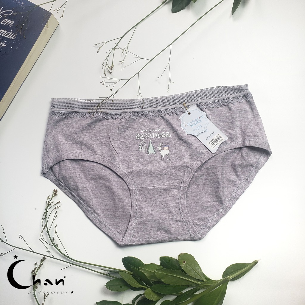 Quần lót nữ Snow Man cotton cạp ren chất vải mềm thấm hút mồ hôi cực tốt-Chan Underwear