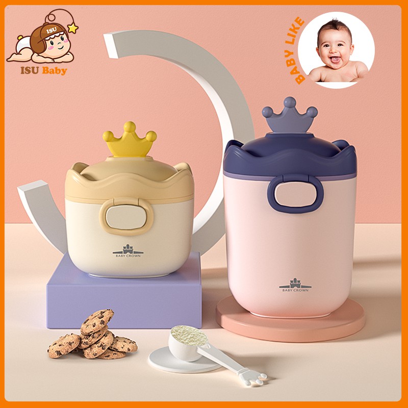 Hộp đựng sữa bột, đồ khô cho bé có chia ngăn hình vương miệng thương hiệu Baby Crown (có thể tiệt trùng)