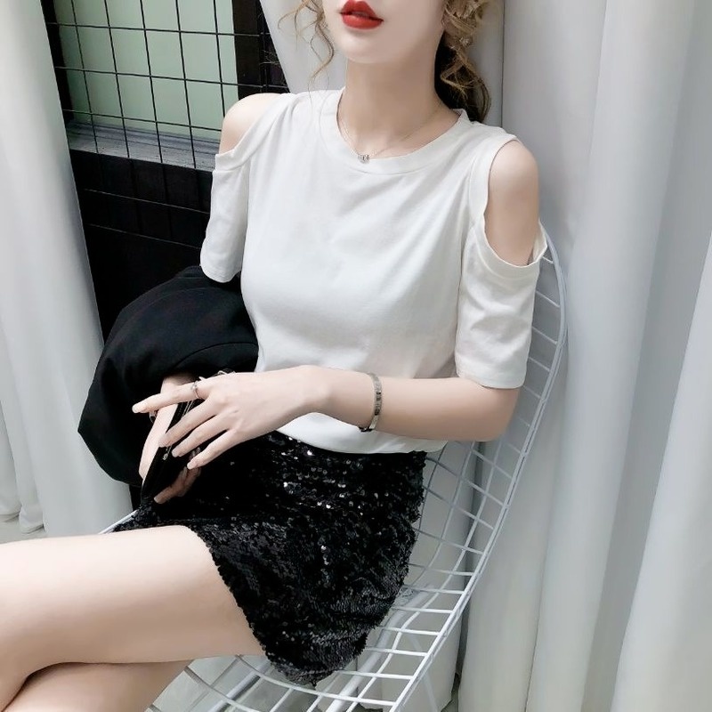 Áo thun tay ngắn hở vai phong cách Hàn Quốc thời trang cho nữ