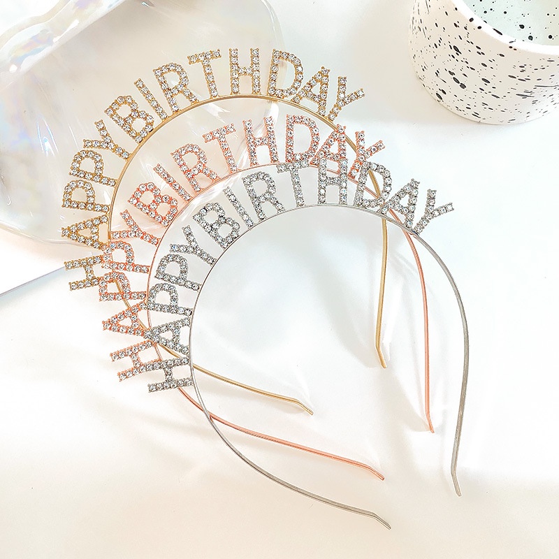 Băng đô hình chữ Happy Birthday đính đá lấp lánh vui nhộn cho nữ