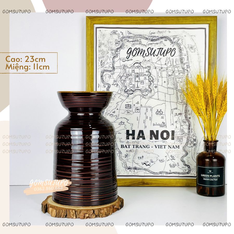 Lọ Hoa Gốm Men Nâu HỔ PHÁCH - Bình Hoa Trang Trí Decor gomsutupo - Gốm Sứ TUPO Bát Tràng