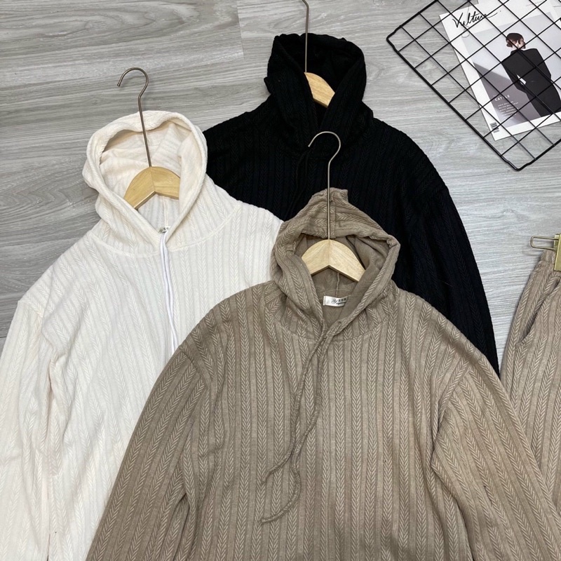 Set len có mũ vân dài tay có kèm mũ quần ống xuông siêu xinh trang phục thường ngày kèm ảnh thật và videos