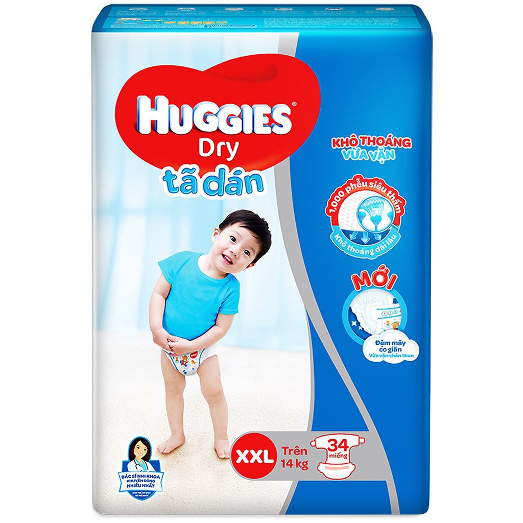 Tã dán HUGGIES DRY XXL34 ( từ 16-25kg) - HSD luôn mới