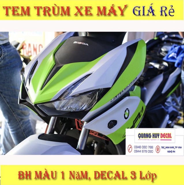 Tem trùm Winner X trắng xanh lá, độ team dán phủ decal xe máy giá rẻ đẹp