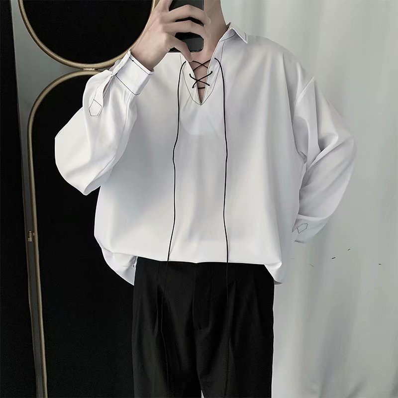 Áo sơ mi tay dài dáng rộng thiết kế đơn giản thời trang lịch lãm cho nam