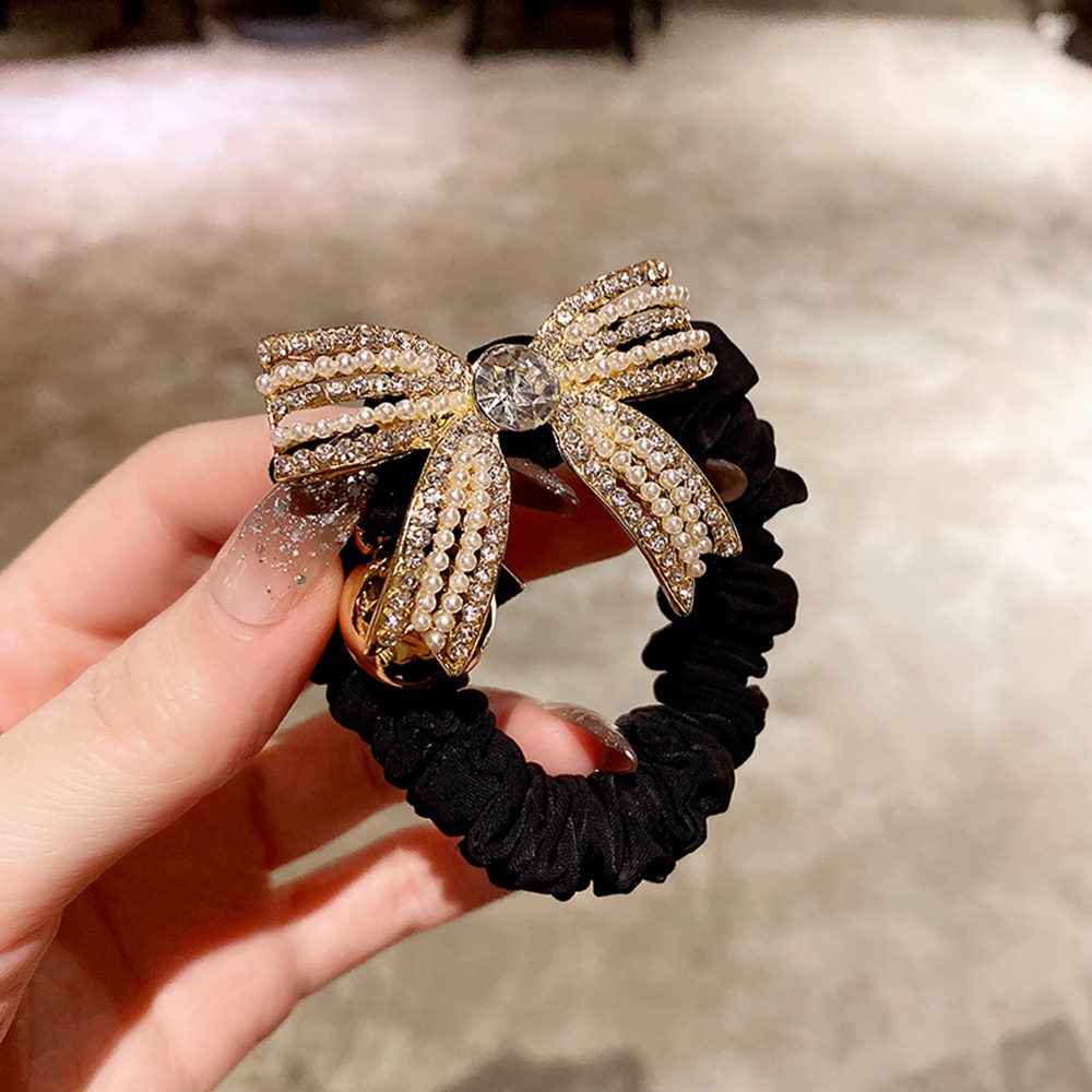 Dây Buộc Tóc Cao Su Co Giãn Hình Nơ Đính Đá Phong Cách Hàn Quốc Thanh Lịch Cho Nữ