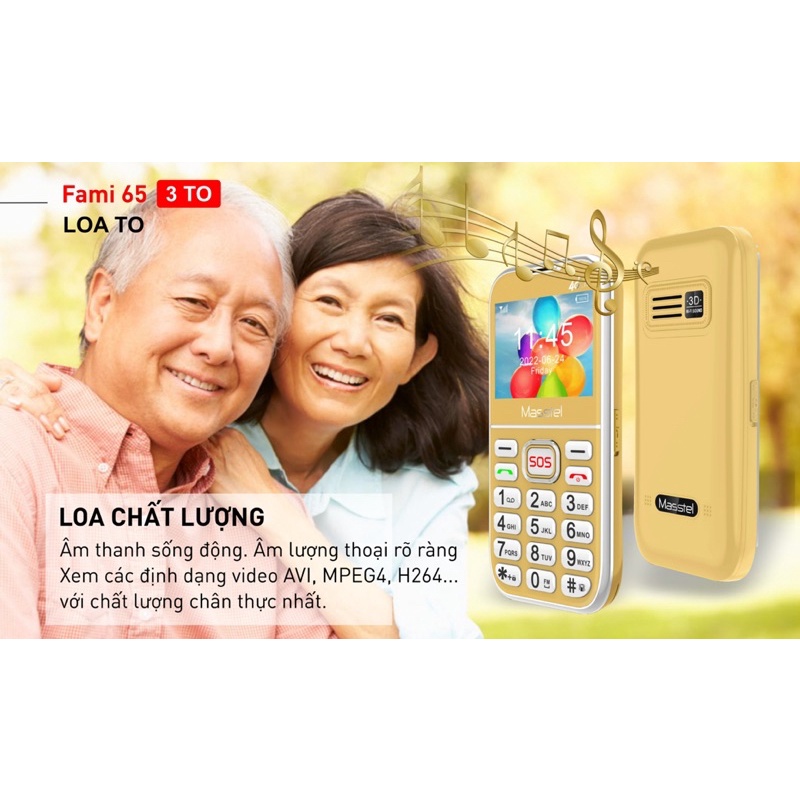 Điện thoại dành cho người già Masstel Fami 65 4G  loa to chữ to - hàng chính hãng, full hộp , New 100%