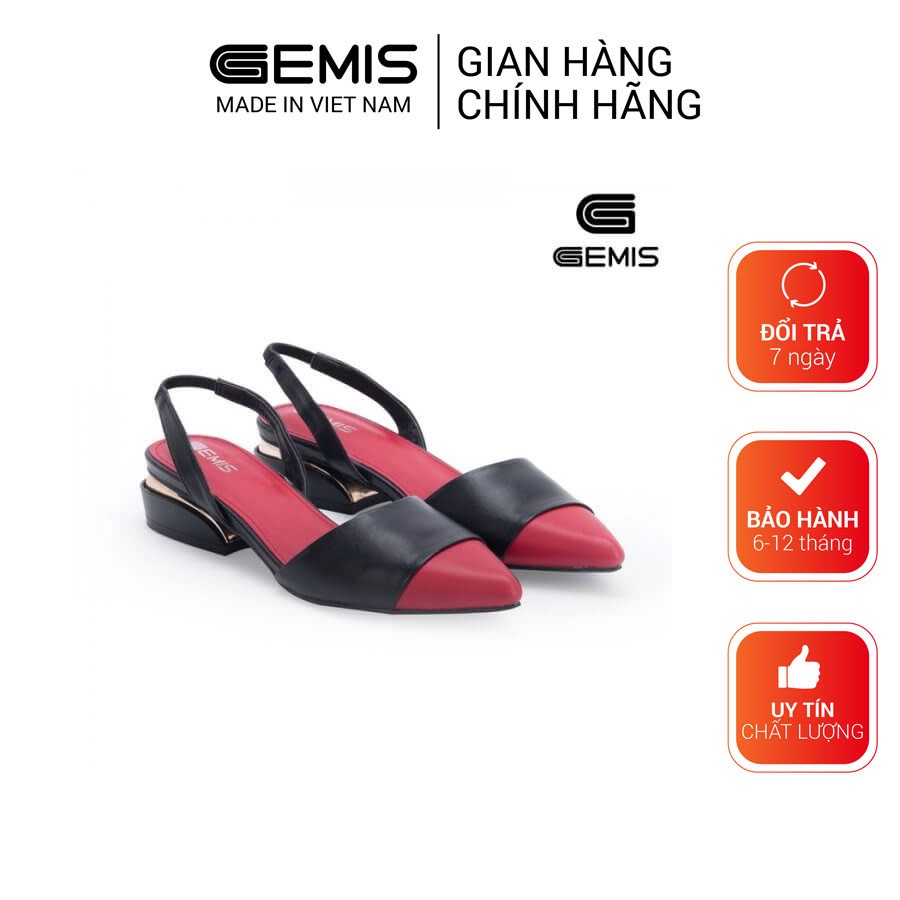 Giày cao gót mũi nhọn hở gót 3cm GEMIS - GM00069 Đỏ đen/ Bò kem