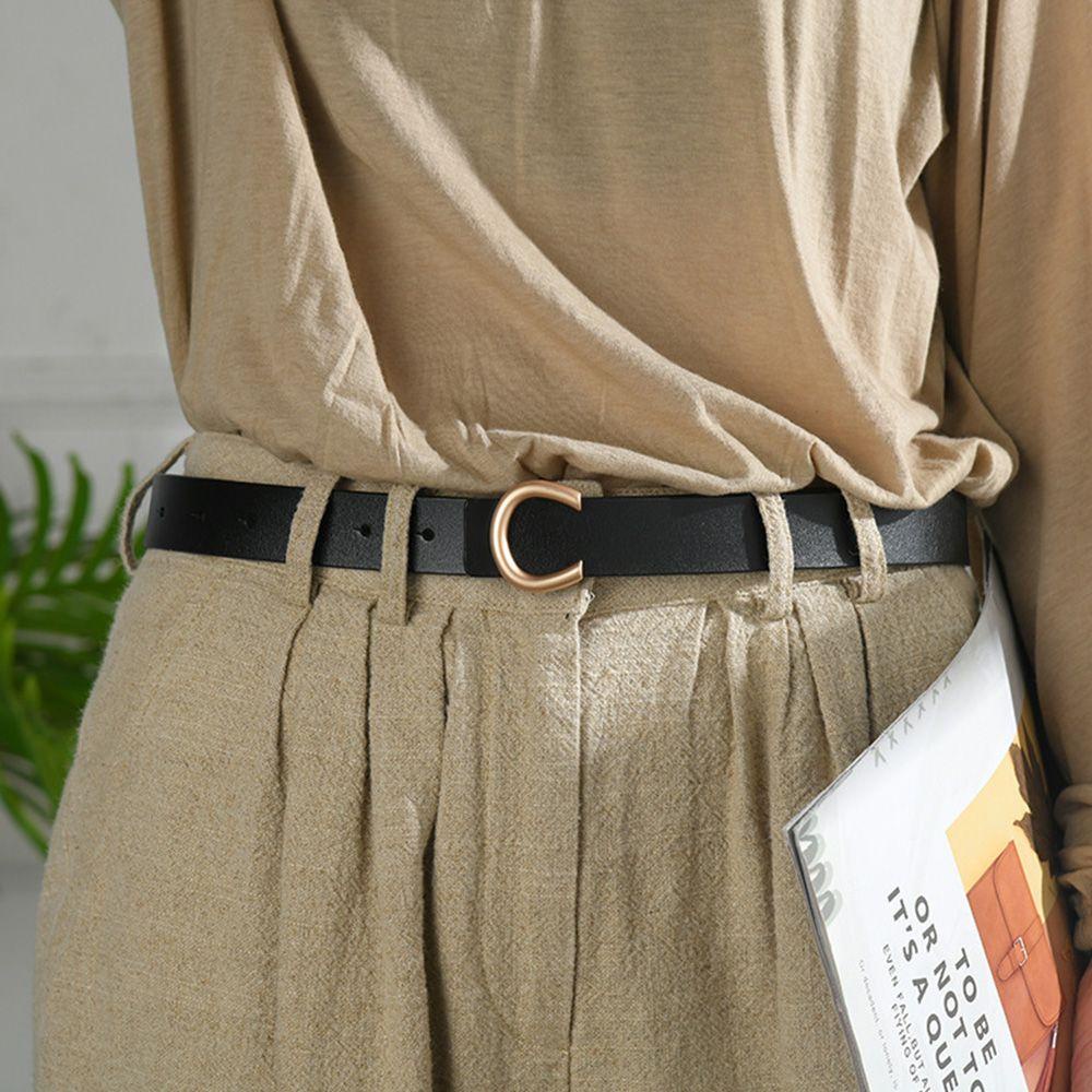 Thắt Lưng Bản Rộng Màu Trơn Khóa Kim Loại Hình Chữ C Đơn Giản Thời Trang Cho Nữ
