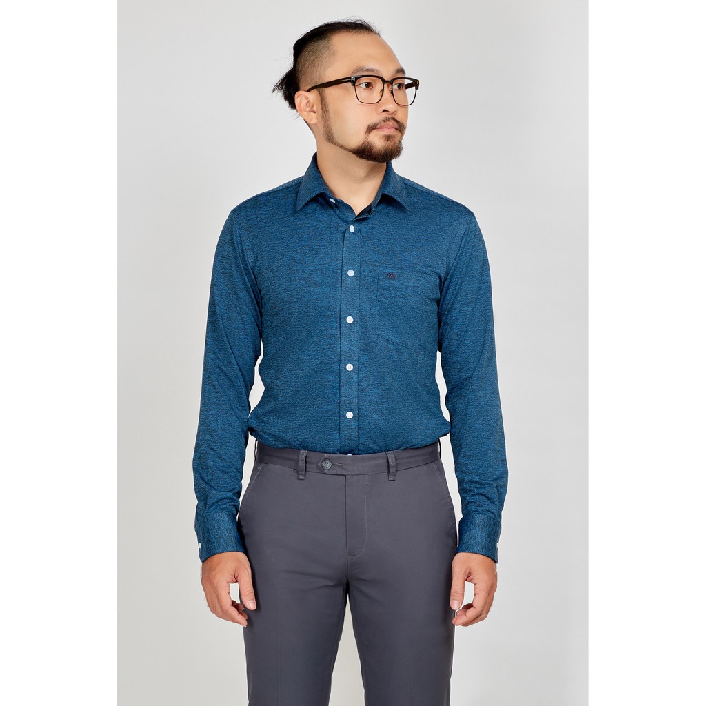 Áo sơ mi nam mattana slim fit dài tay thun xanh MAM23200091708203