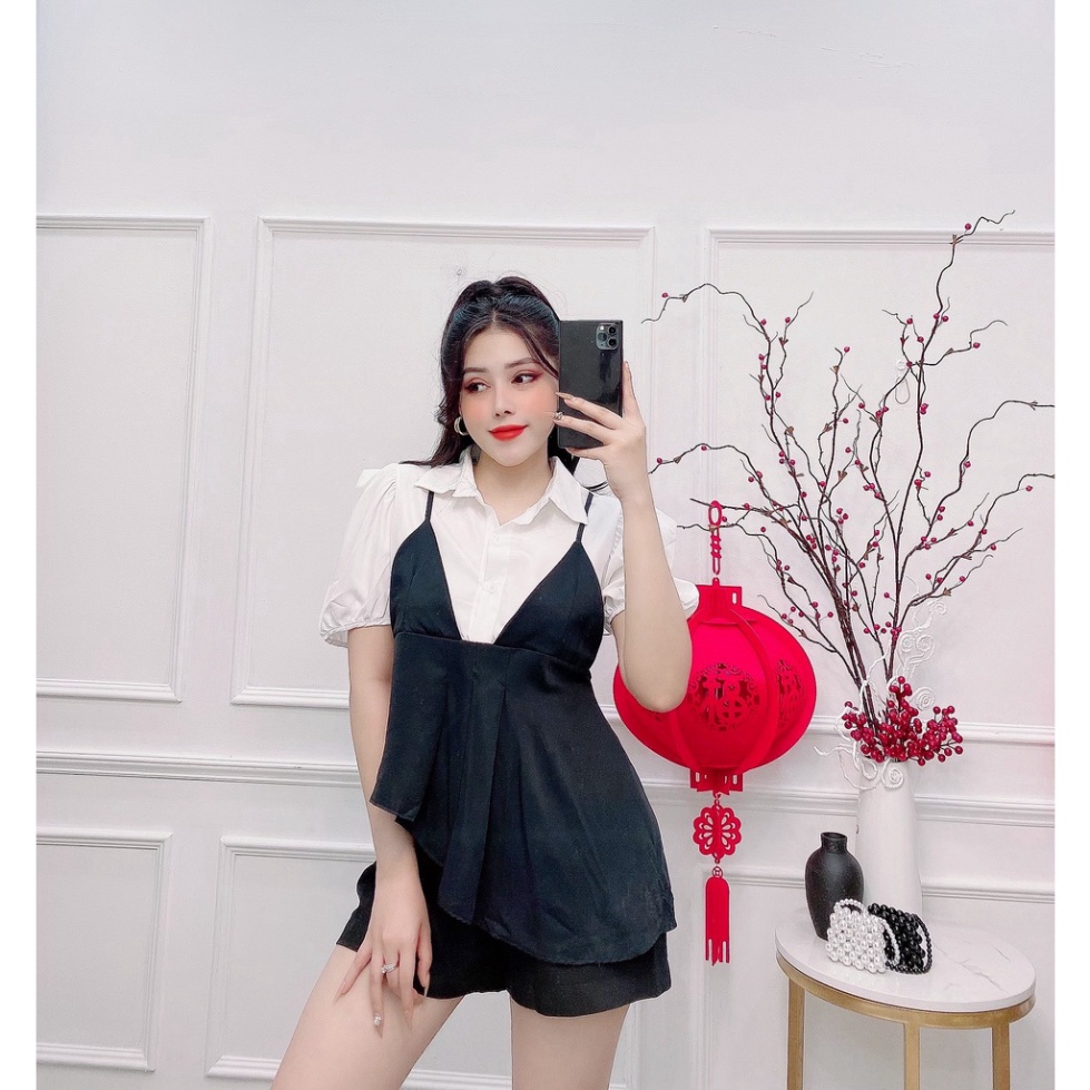 SPK- Set short nữ, set kiểu 2 dây sơ mi nhiều màu đủ size S M L SKUS-13