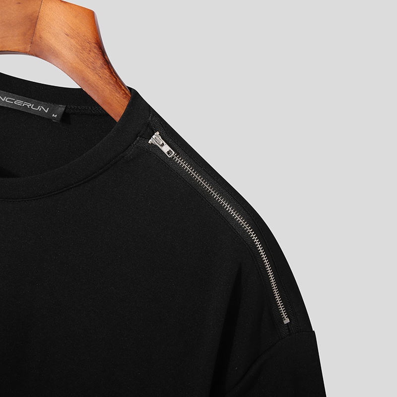 INCERUN Áo Thun Tay Ngắn Cổ Tròn Màu Sắc Đơn Giản Cho Nam