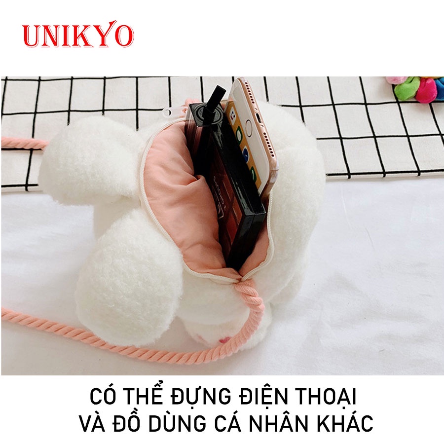 Túi xách đeo chéo cho bé gái trẻ em hình thỏ bông vải nhung mịn cực dễ thương xinh xắn siêu cute đáng yêu Unikyo UN59