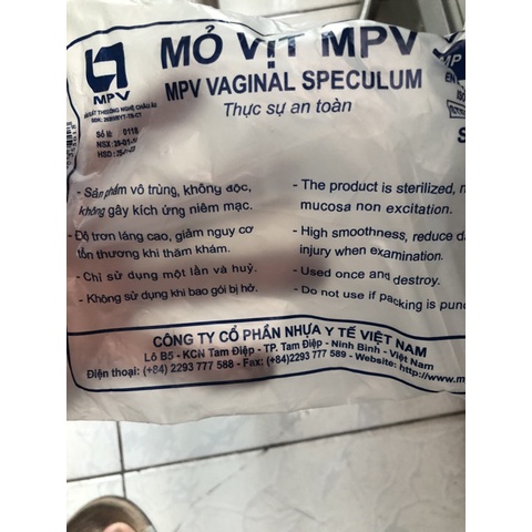 Mỏ vịt nhựa MPV dụng cụ y tế khám sản khoa phụ khoa size M- thẩm mỹ tầng sinh môn