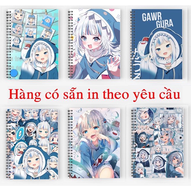 [Mã LIFEB04ALL giảm 10% tối đa 15K đơn 0Đ] sổ tay anime manga Gawr Gura Hololive sổ gáy xoăn 200 trang